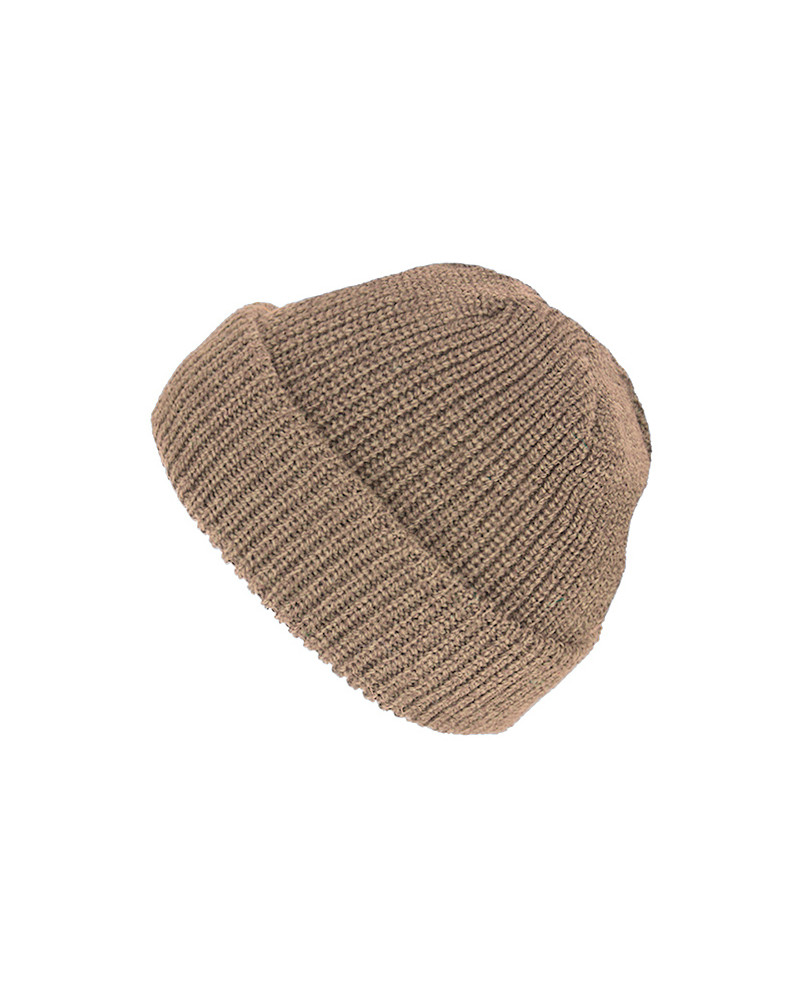 Bonnet en maille côtelée laine mérinos à revers coloris beige