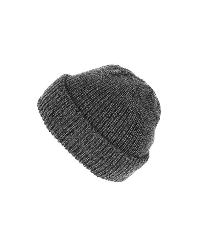 Bonnet en maille côtelée laine mérinos à revers coloris gris