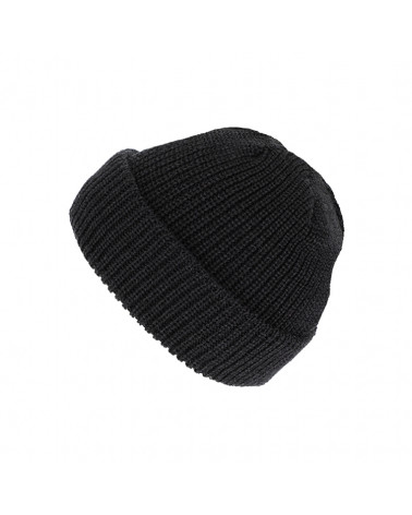 Bonnet en maille côtelée laine mérinos à revers coloris noir