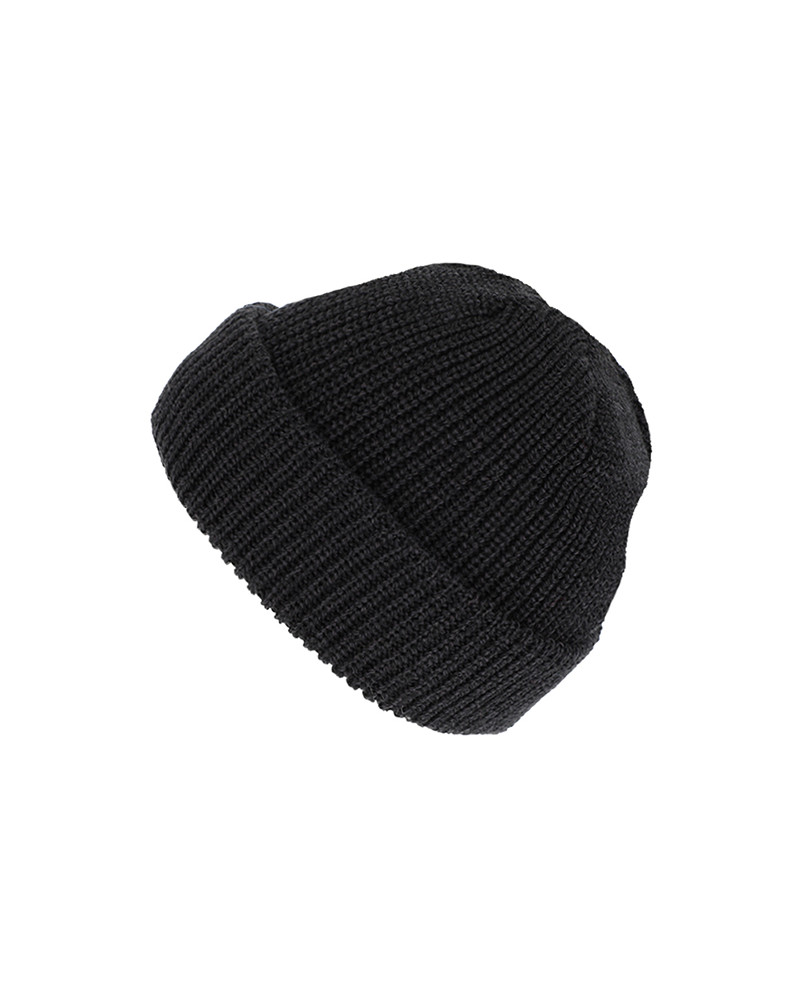 Bonnet en maille côtelée laine mérinos à revers coloris noir