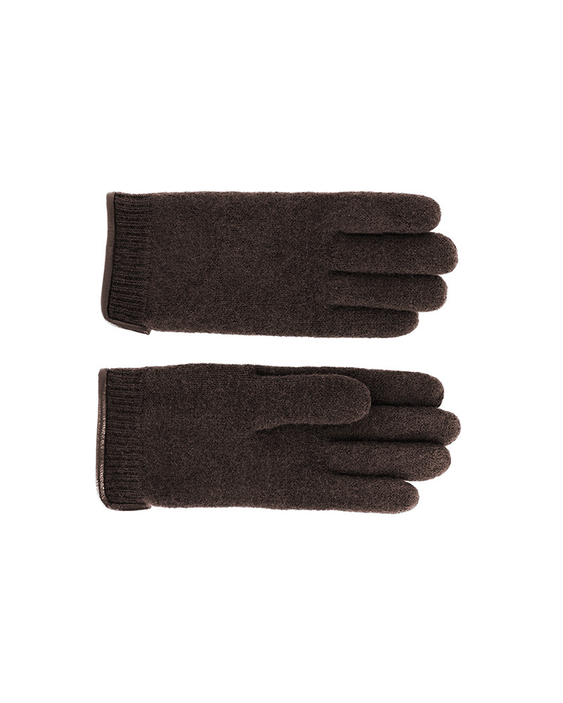 Gants en laine vierge pour homme liseré cuir coloris brun - Chapo & co Gants en laine vierge pour homme liseré cuir coloris brun - Chapo & co