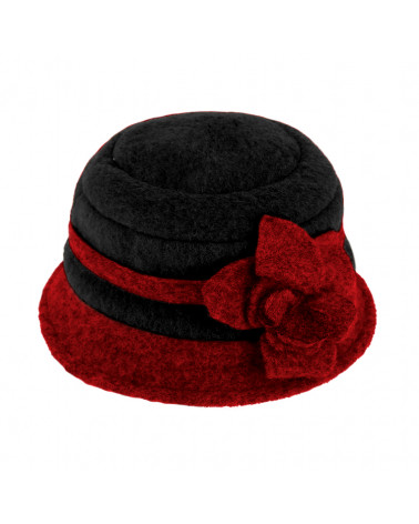 Chapeau forme cloche en laine décor fleur coloris rouge - Chapo & Co
