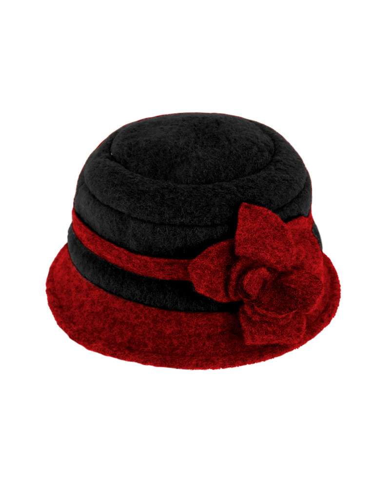 Chapeau forme cloche en laine décor fleur coloris rouge - Chapo & Co