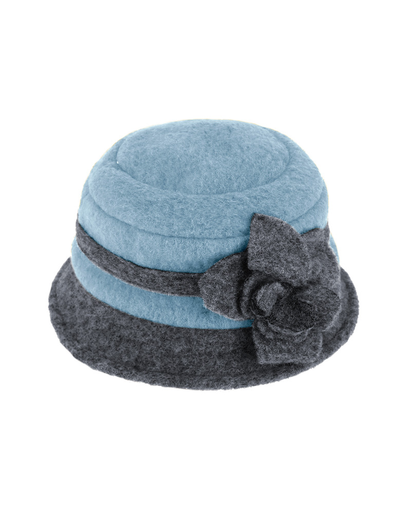 Chapeau forme cloche en laine bicolore déco fleur coloris bleu - Chapo & Co
