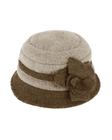 Chapeau forme cloche en laine bicolore déco fleur coloris beige - Chapo & Co