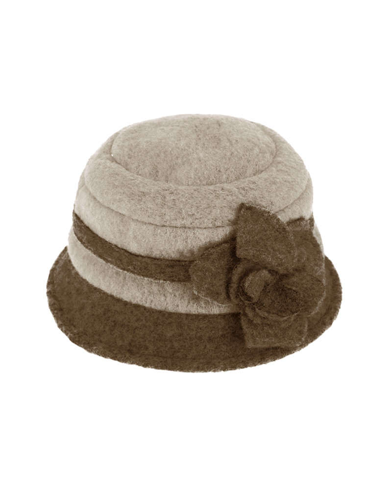 Chapeau forme cloche en laine bicolore déco fleur coloris beige - Chapo & Co