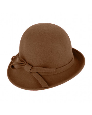 Chapeau rétro forme cloche asymétrique en feutre cognac - Chapo & co