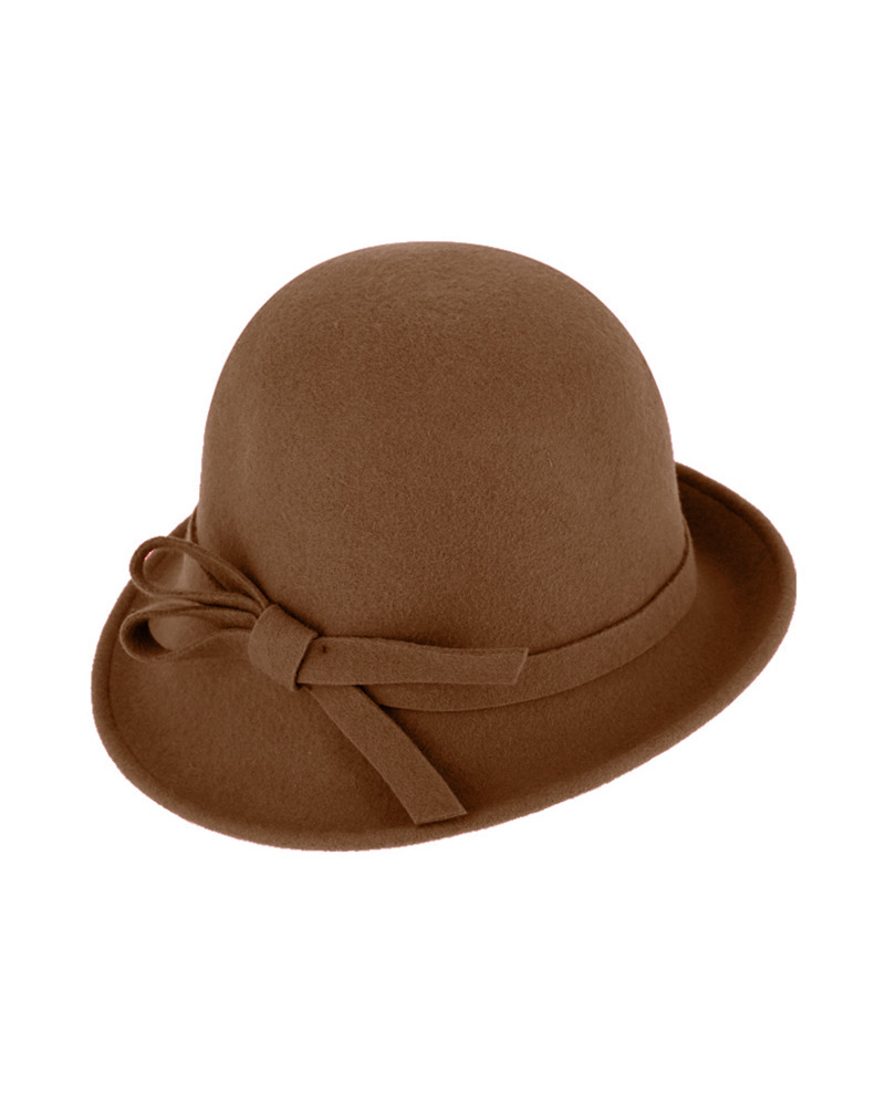 Chapeau rétro forme cloche asymétrique en feutre cognac - Chapo & co