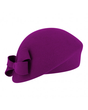 Chapeau rétro forme béret bombé en feutre de laine coloris Cassis - Chapo & co