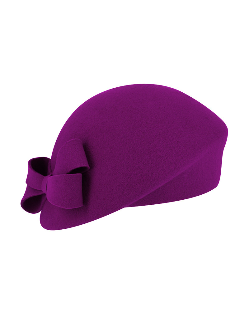 Chapeau rétro forme béret bombé en feutre de laine coloris Cassis - Chapo & co