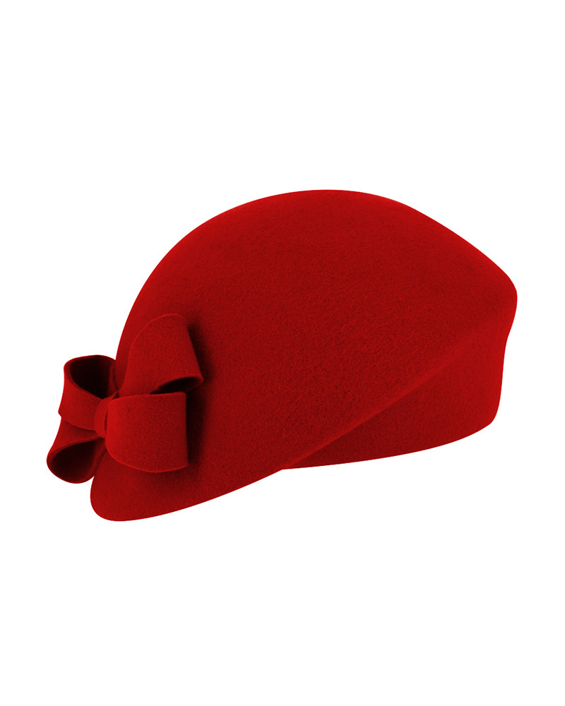 Chapeau rétro forme béret bombé en feutre de laine coloris rouge - Chapo & co