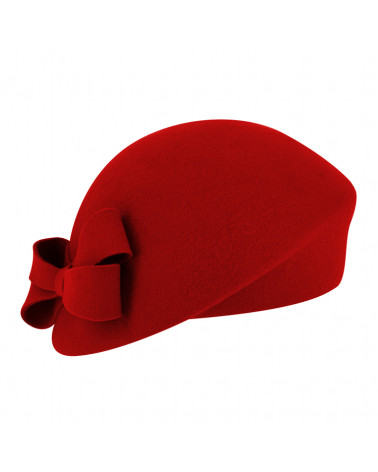 Chapeau rétro forme béret bombé en feutre de laine coloris rouge - Chapo & co