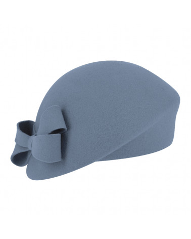 Chapeau rétro forme béret bombé en feutre de laine coloris bleu jean - Chapo & co