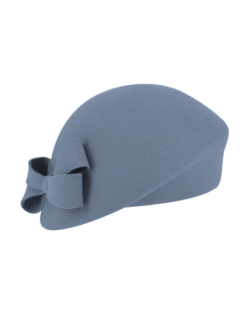 Chapeau rétro forme béret bombé en feutre de laine coloris bleu jean - Chapo & co