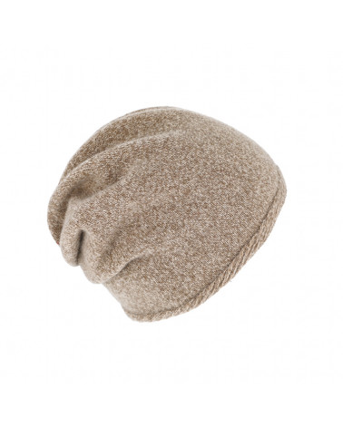 Bonnet tricoté en laine mélangée avec fronce coloris camel - Chapo & co