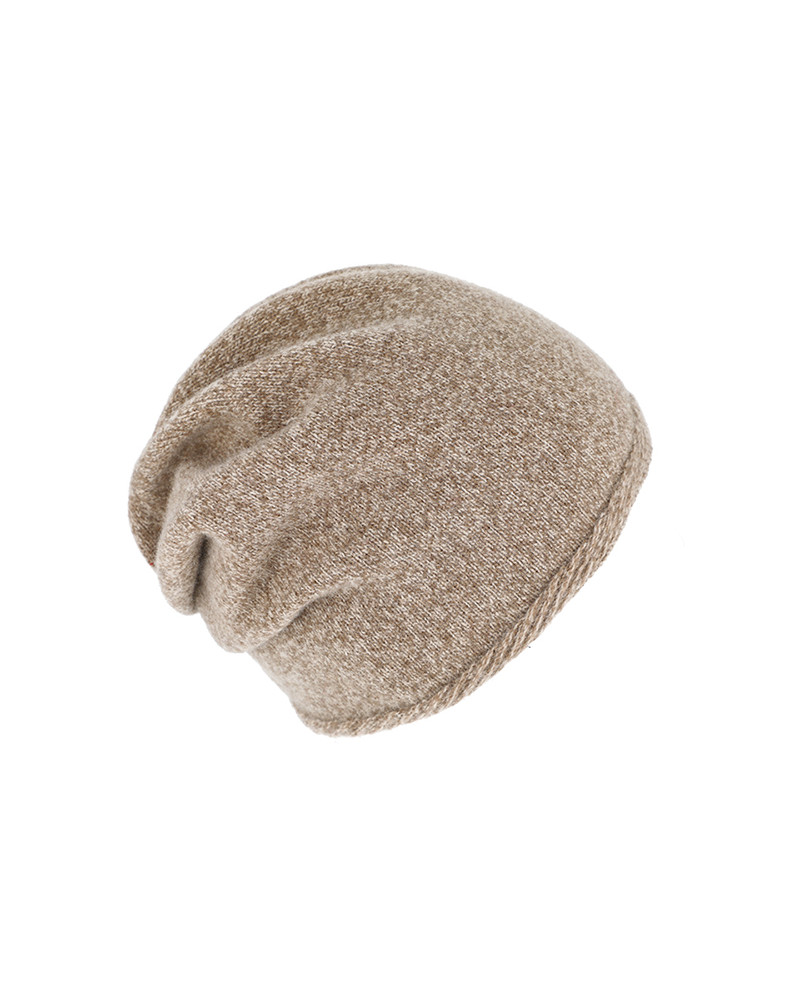 Bonnet tricoté en laine mélangée avec fronce coloris camel - Chapo & co