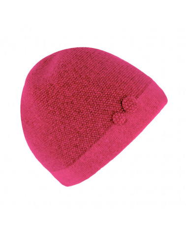 Bonnet tricoté en laine mélangée avec boutons décoratifs fuchsia