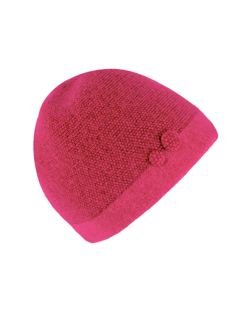Bonnet tricoté en laine mélangée avec boutons décoratifs fuchsia