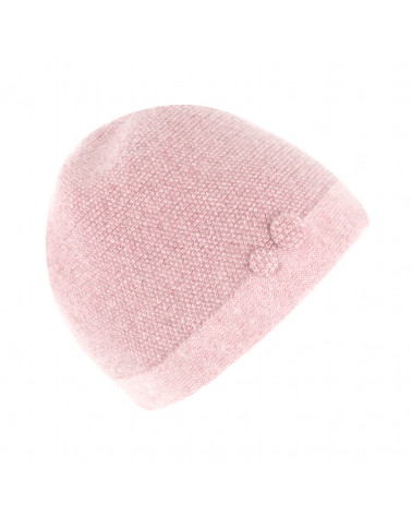 Bonnet tricoté en laine mélangée avec boutons décoratifs rose