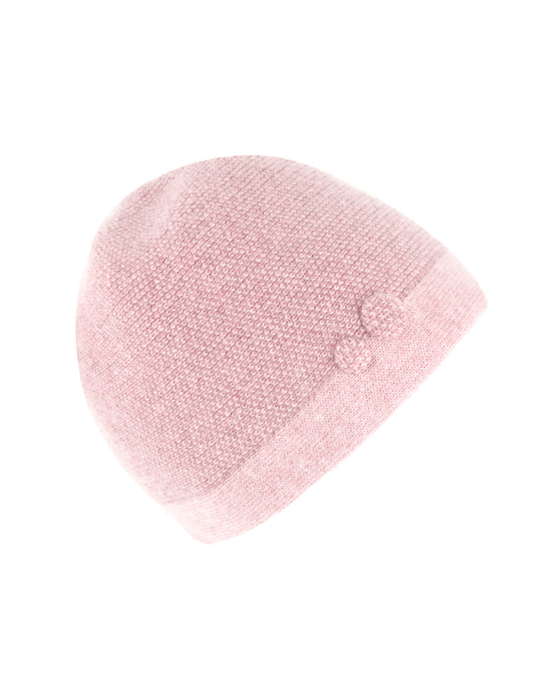 Bonnet tricoté en laine mélangée avec boutons décoratifs rose