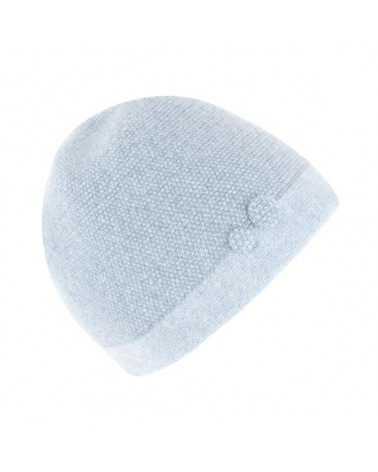 Bonnet tricoté en laine mélangée avec boutons décoratifs bleu clair