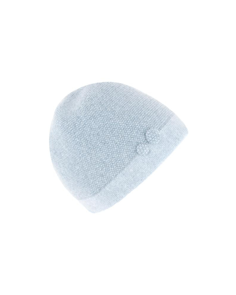 Bonnet tricoté en laine mélangée avec boutons décoratifs bleu clair