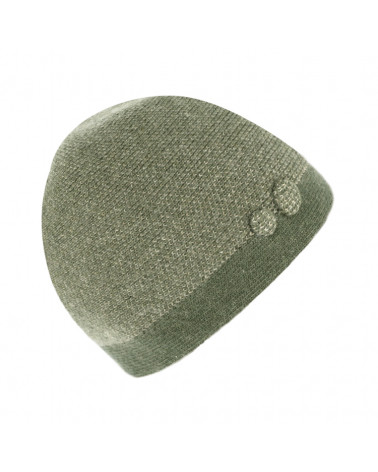 Bonnet tricoté en laine mélangée avec boutons décoratifs vert olive