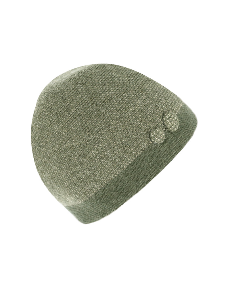 Bonnet tricoté en laine mélangée avec boutons décoratifs vert olive