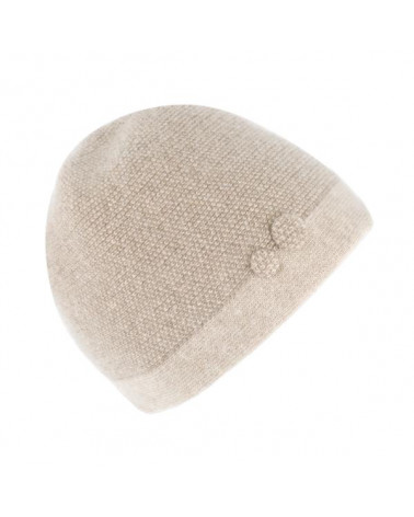 Bonnet tricoté en laine mélangée avec boutons décoratifs beige