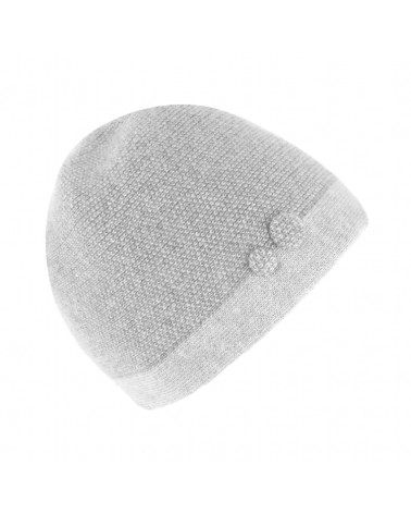 Bonnet tricoté en laine mélangée avec boutons décoratifs gris clair