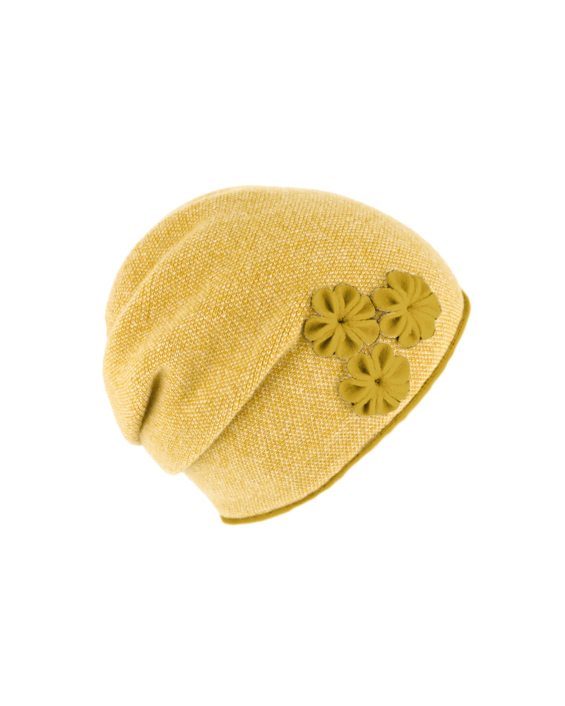 Bonnet doublé en laine chaud et tendance avec fronce Jaune soleil
