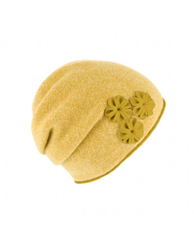 Bonnet doublé en laine chaud et tendance avec fronce Jaune soleil