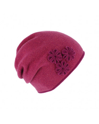 Bonnet doublé en laine chaud et tendance avec fronce Fuchsia
