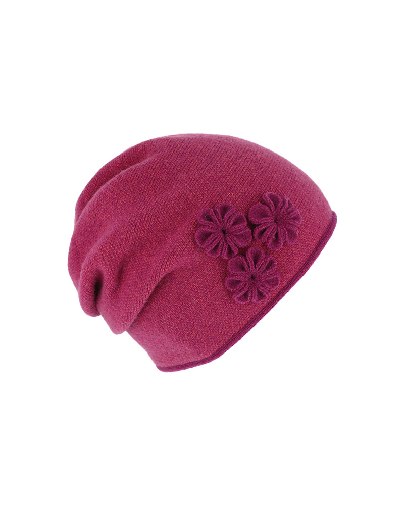 Bonnet doublé en laine chaud et tendance avec fronce Fuchsia
