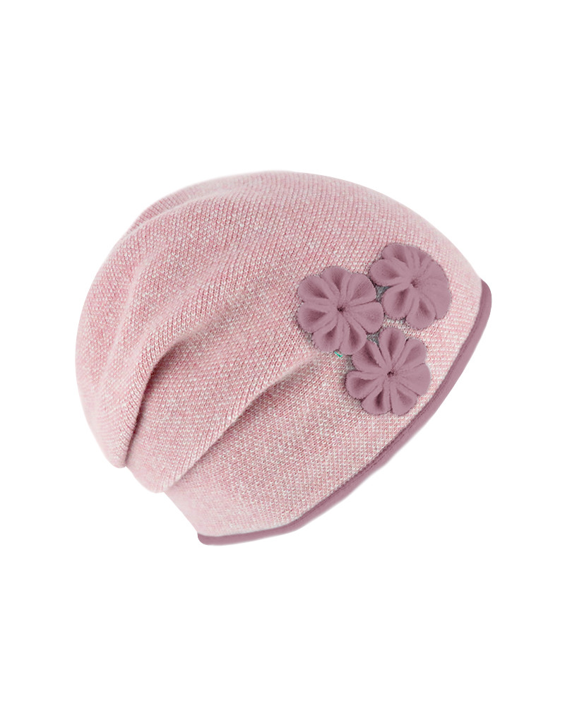 Bonnet doublé en laine chaud et tendance avec fronce Rose
