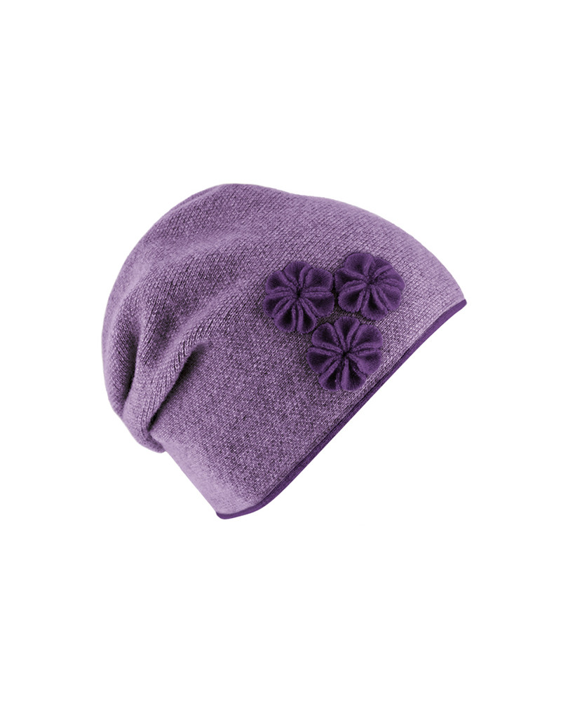 Bonnet doublé en laine chaud et tendance avec fronce violet