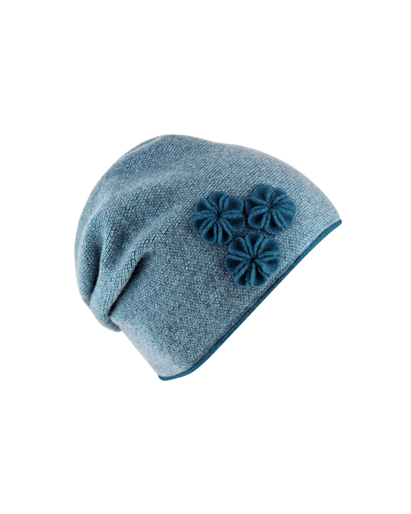 Bonnet doublé en laine chaud et tendance avec fronce bleu pétrole