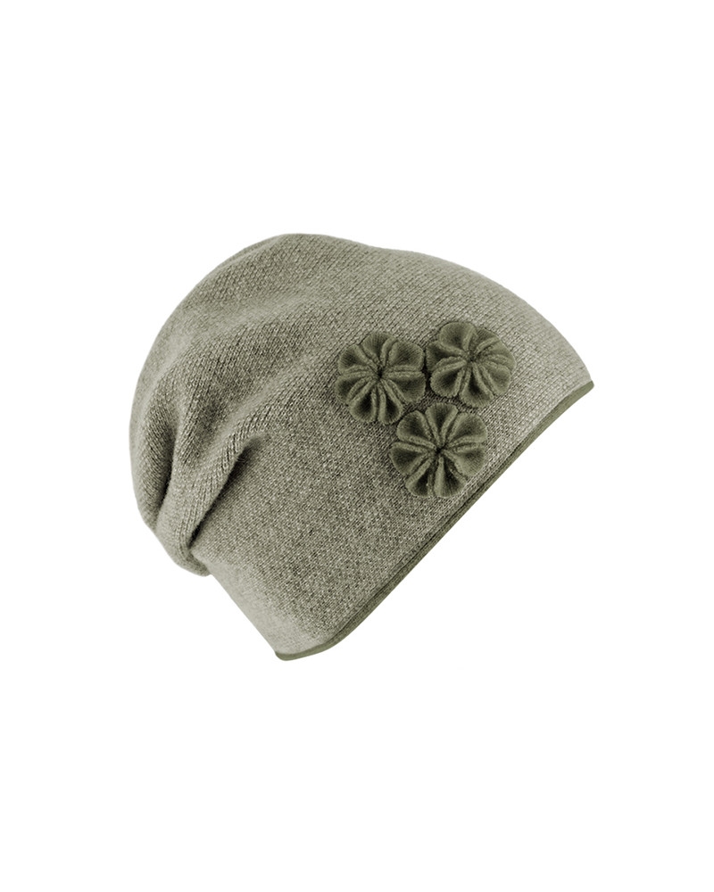 Bonnet doublé en laine chaud et tendance avec fronce vert olive