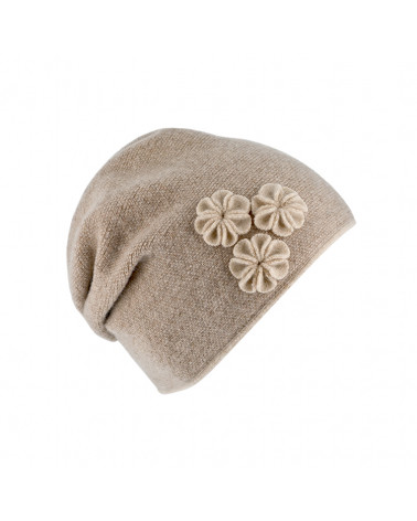 Bonnet doublé en laine chaud et tendance avec fronce beige