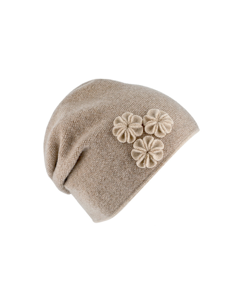 Bonnet doublé en laine chaud et tendance avec fronce beige