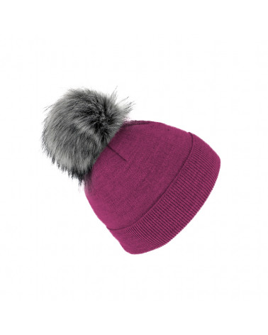 Bonnet femme fuchsia en laine avec pompon fausse fourrure – Chapo & Co