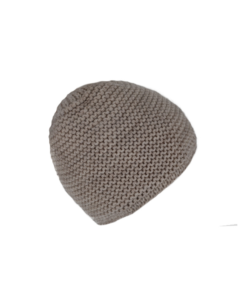 Bonnet tricot point mousse en laine coloris uni taupe - Chapo & Co