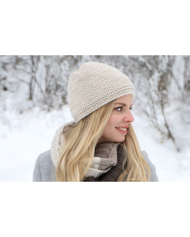 Bonnet tricot point mousse en laine coloris uni beige - Chapo & Co