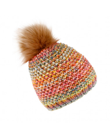 Bonnet tricot mousse avec pompon fourrure synthétique Magenta