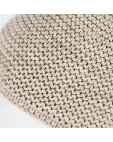 Bonnet doublé point mousse avec pompon fourrure coloris taupe