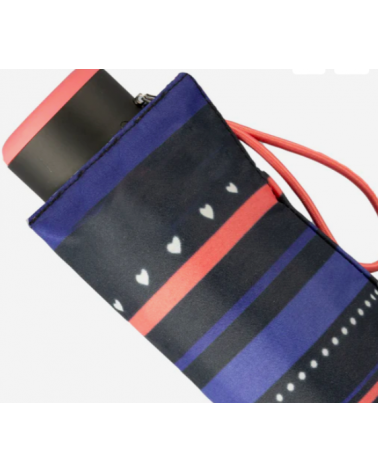 Parapluie Isotoner petit format motifs rayure petit coeur - Chapo & Co