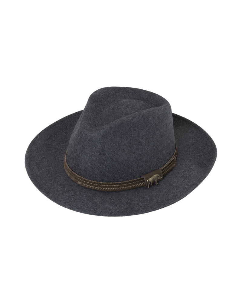 Chapeau forme Fedora en feutre de laine pour homme motif Sanglier