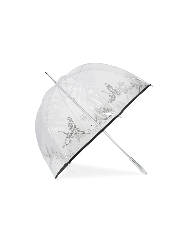 Parapluie canne forme cloche Isotoner transparent Héron cendré