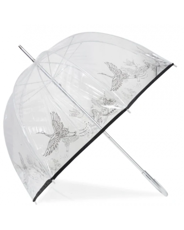 Parapluie canne forme cloche Isotoner transparent Héron cendré
