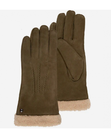 Gants en cuir de chèvre velours coloris Olive - Isotoner